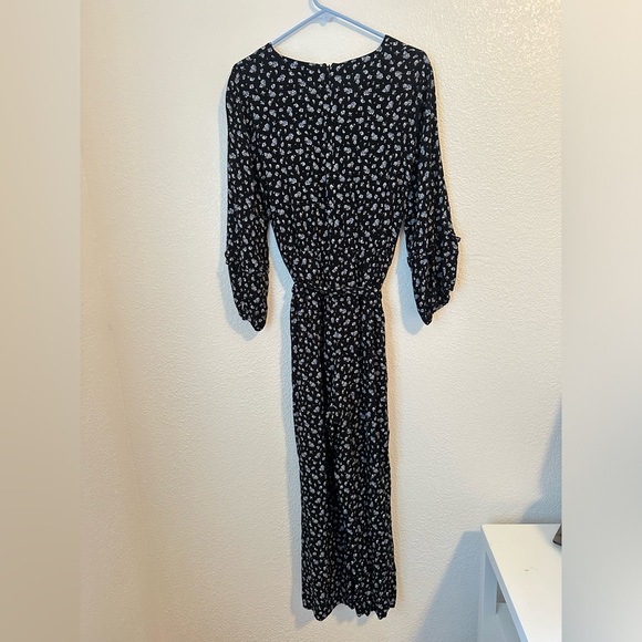 Madewell Jumpsuit Women’s XL Navy Blue Floral Long Sleeve V-Neck Straight Leg - Picture 4 of 9